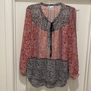 DR2 Navy Blue, Red & Cream Boho Hi Low Top